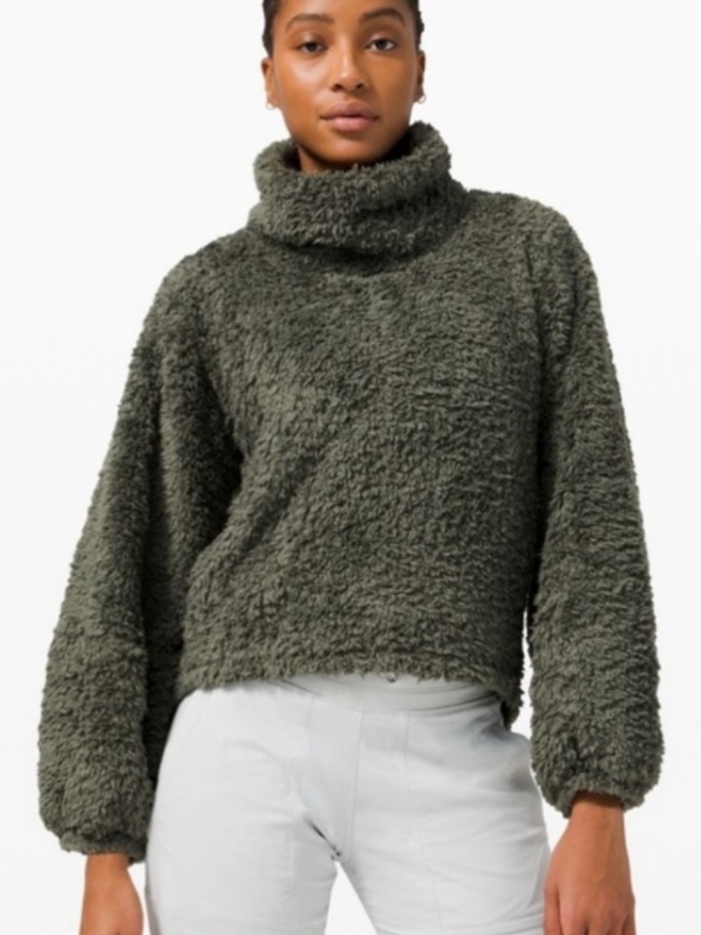 Lululemon Athletica Olive Green Sherpa Mock Neck Sweater